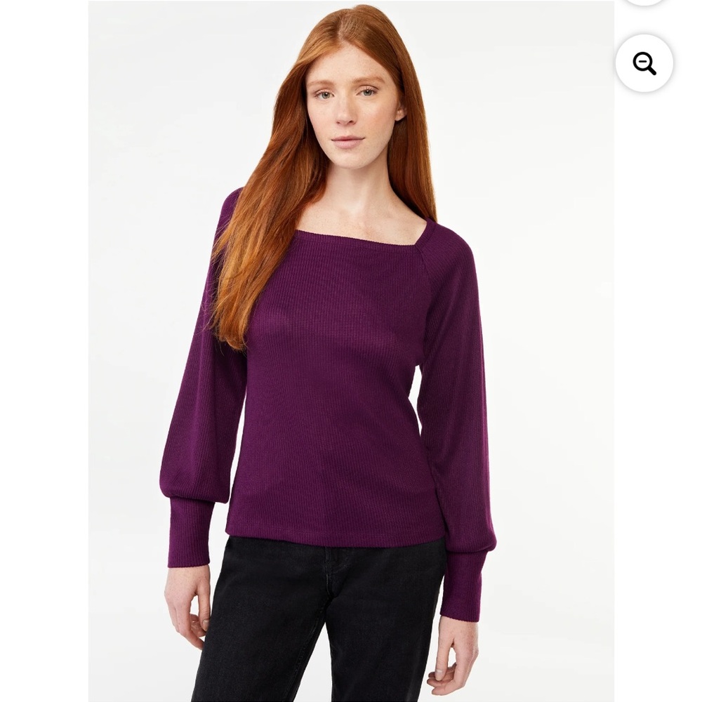 Tie- Back Top Free Assembly New Eggplant S Blouson Sleeves Crew Draper Romantic